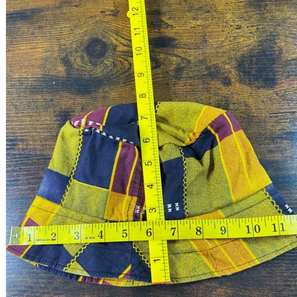 Boho Patchwork Bucket Hat Yellow Navy Burgundy Festival Sun Hat - Picture 3 of 4